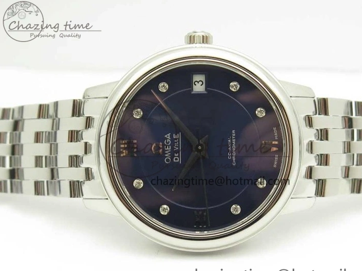 0421 TopPick De Ville Prestige Ladies 32.7mm SS MKF 1:1 Best Edition Blue Dial Diamonds Markers on SS Bracelet MIYOTA 7972